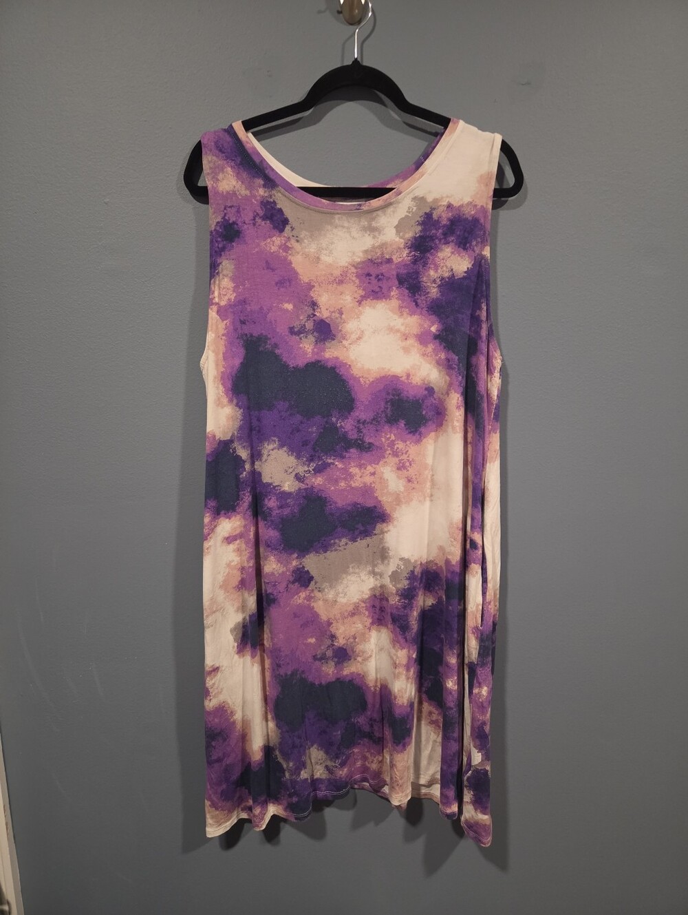 LuLaRoe Sleeveless Purple Tie-Dye Shift Dress - Size 2XL